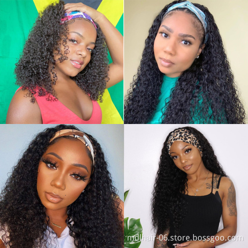 Raw Unprocessed Indian Hair Cheap Wholesale Curly Wigs For Black Women Human Hair Full Headband Wig